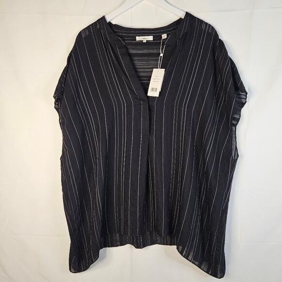 Vince Sheer Pop Over Sleeveless Blouse Stripes Drape Black Size XXXL - Picture 1 of 8